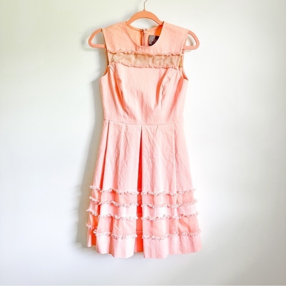 Lela Rose Blush Pink Grace Full-Skirt Fringe-Trim Mini Dress sz 4 - Picture 5 of 13